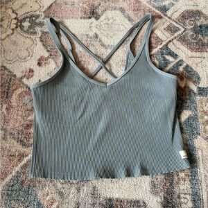 Vuori Blue/Gray Ribbed Crop Tank